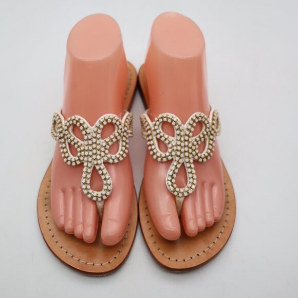 Mystique Elegant White Beaded Sandals Women's Size US 6 Jeweled Shoes - Picture 1 of 10